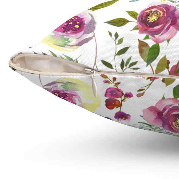 Floral Throw Pillows with Watercolor roses side zipper