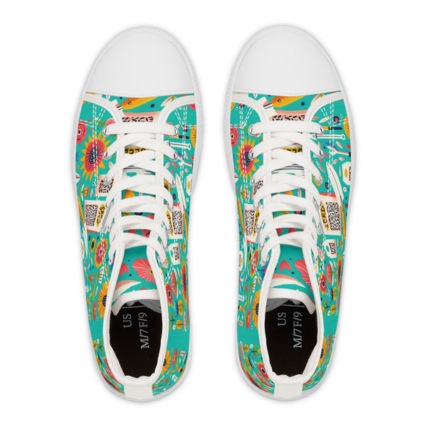 Colorful sneakers with floral patterns on a white background