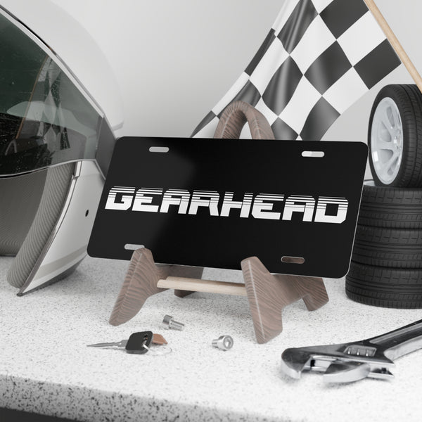 Gearhead Black Vanity Front License Plate – Bold Car Accessory for Classic Car Fans, Muscle Car Enthusiasts, or Custom Builds