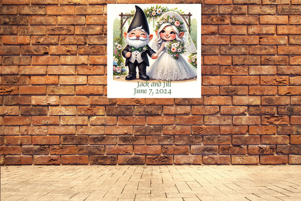 Gifts for Gardeners Personalized Gnome Wedding Canvas Art Housewarming Gift