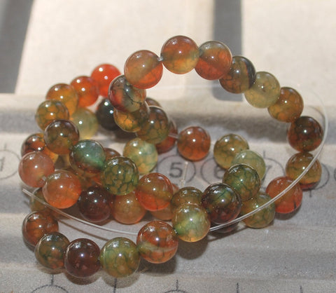 8MM Green Orange Dragon Vein Loose Beads Jewelry Supplies 48 Count, Dragon Vein Beads, Vein Agate Stone Beads, Agate Gemstones, Fire Agate