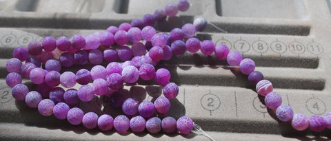 Purple Etched Cracked Dragon Vein Loose Beads Jewelry Supplies 8MM, Vein Agate Stone Beads, Purple Agate Beads, Cracked Agate Beads
