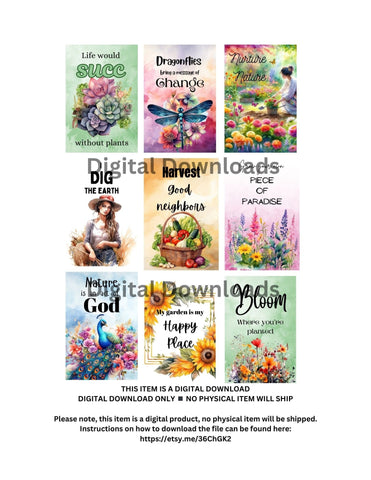 15 Digital Download Wall Art Garden Prints, Greeting Cards, Garden Art, Postcards, Art for Gardeners, Meme Style Garden Art, Wall Art Bundle