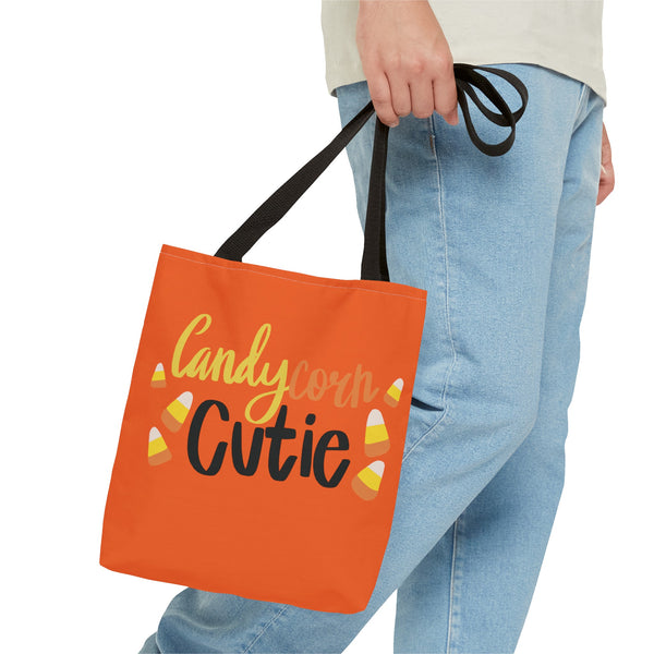 Candy Corn Cute Halloween Trick or Treat Bag in the hand of an adult male