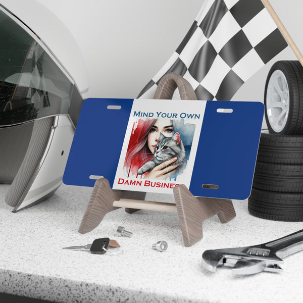 Mind your own damn business license plate with cat lady