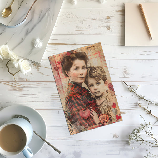 6 Handmade Mother and Child – Blank Inside – Folded 4x6 Every Occasion Cards with White Envelopes