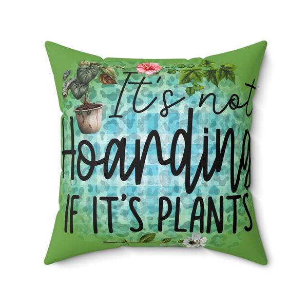 Decorative pillow with plant-themed text and illustrations on a green background