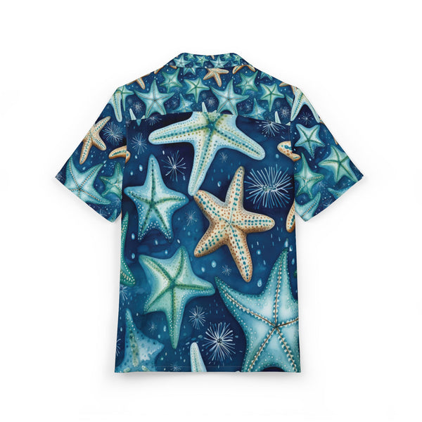 Short-sleeve shirt with starfish pattern on a white background