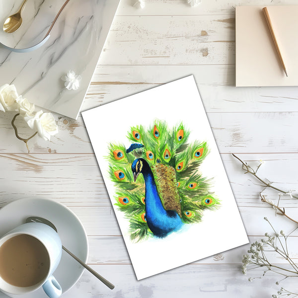 6 Handmade Peacock– Blank Inside – Folded 4x6 Every Occasion Cards with White Envelopes