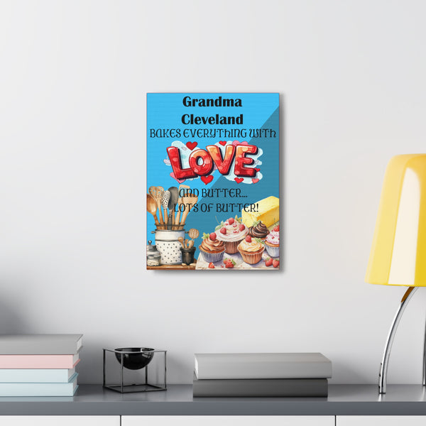Gifts for Grandma Personalized Baked with Love  Canvas Kitchen Sign