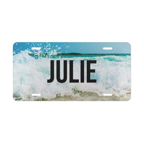 License plate with 'JULIE' text and beach design