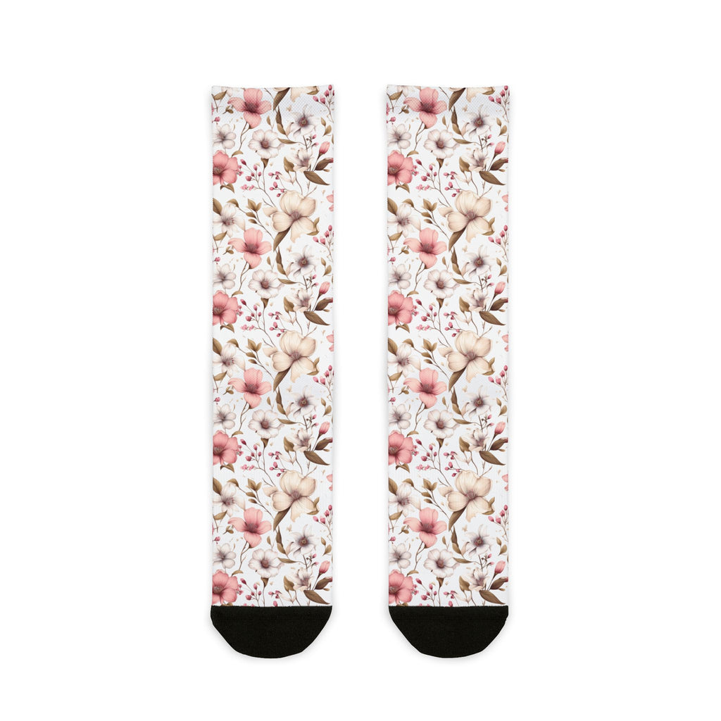 Floral patterned socks on a white background
