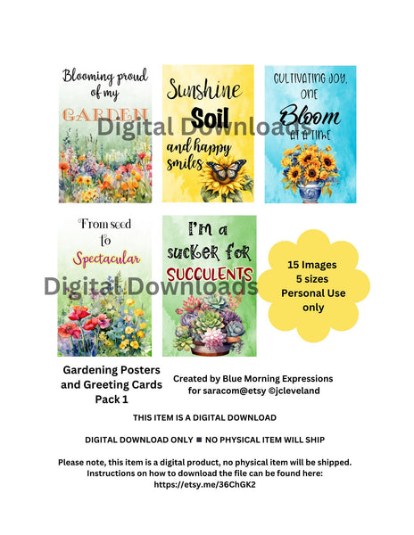 15 Digital Download Wall Art Garden Prints, Greeting Cards, Garden Art, Postcards, Art for Gardeners, Meme Style Garden Art, Wall Art Bundle