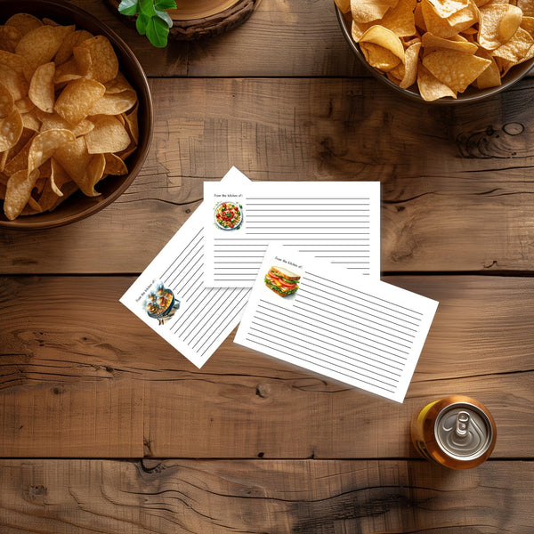 Print at Home Recipe Cards, Set of 24 Food Groups, Recipe Card Set, Blank Recipe Card, Digital Printable Recipe Cards, 3x5 4x6 Recipe Cards