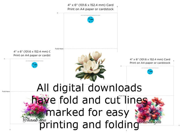 12 Printable Greeting Cards Digital Thank You Notes