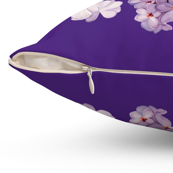 Floral-patterned pillow with a zipper on a white background