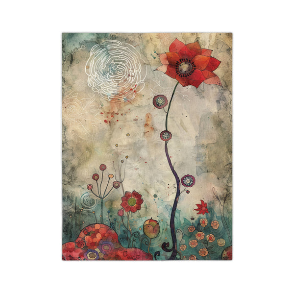 Velveteen Microfiber Blanket, Decorative Throw Blanket for Couch Plush Red Poppy