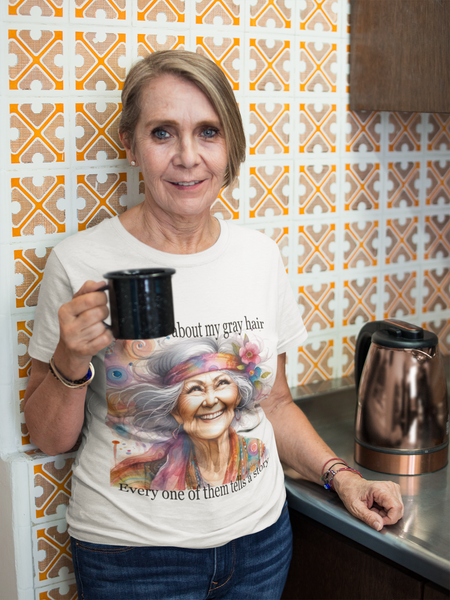 Gifts for Grandma Ask Me About My Gray Hair Unisex Jersey Short Sleeve Tee