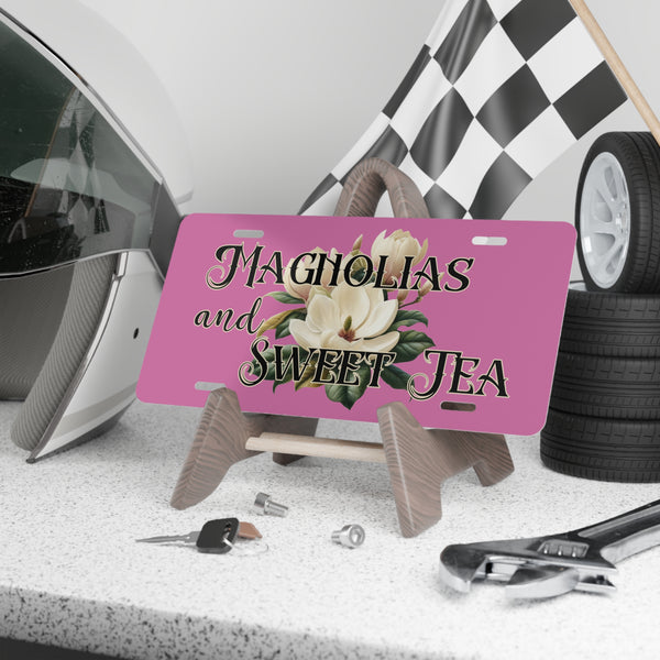 Custom Front License Plate, Floral Vanity Plate, Custom Car Decor, Sweet Tea License Plate, Magnolia Art, Gift for Her, Southern Home Decor