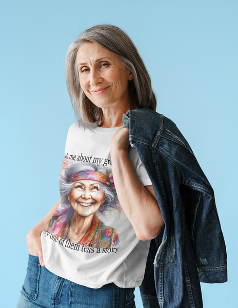 Gifts for Grandma Ask Me About My Gray Hair Unisex Jersey Short Sleeve Tee