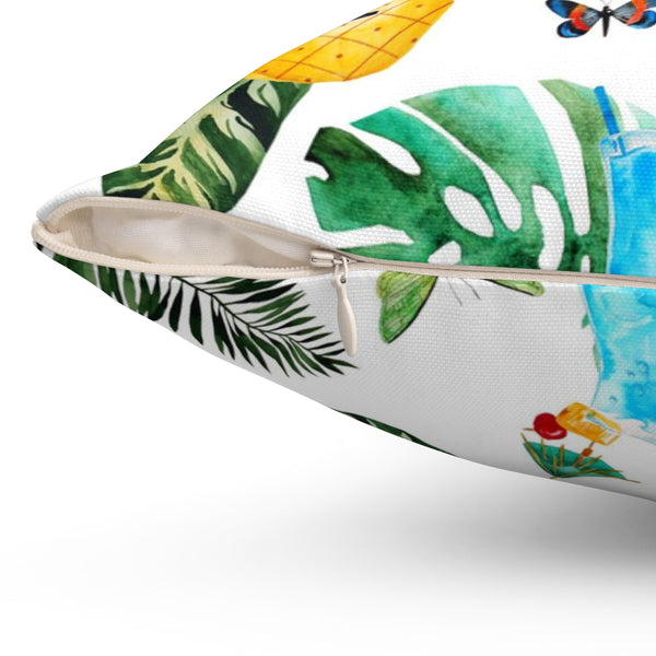 Side zipper tiki hut decorative throw pillow