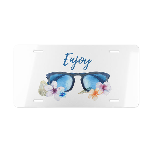 Pretty plumeria and sunglasses beach front license plate