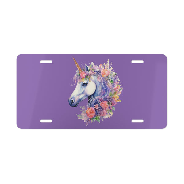 Purple unicorn custom front license plate