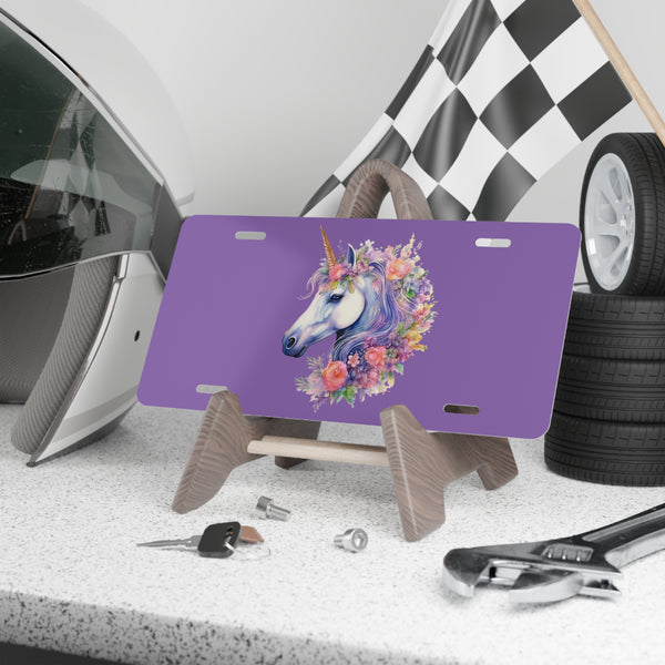Purple unicorn custom front license plate