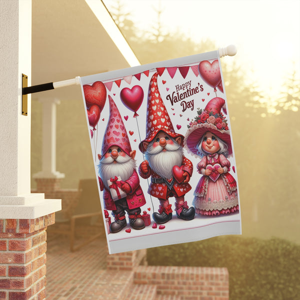 Gifts for Gardeners Valentine's Day Gnome Garden Flag & House Banner 2 Sizes Pole Not Included