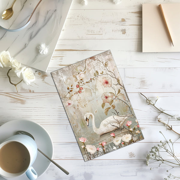 6 Handmade Victorian Swans – Blank Inside – Folded 4x6 Every Occasion Cards with White Envelopes