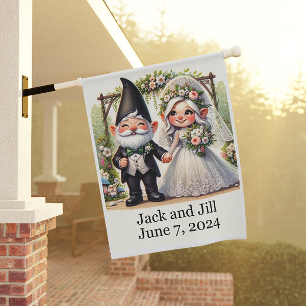 Gift for Gardeners, Personalized Gnome Wedding, Housewarming Gift, Garden Flag, Porch Flag, Yard Art