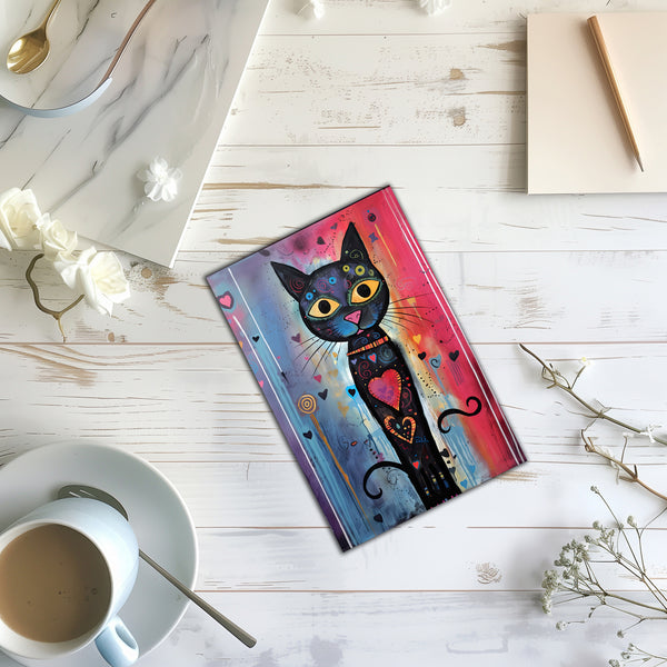 8 Handmade Whimsical Cats – Blank Inside – Folded 4x6 Every Occasion Cards with White Envelopes