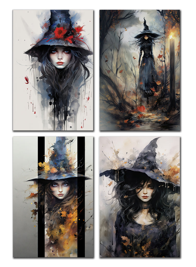8 Handmade Witches – Blank Inside – Folded 4x6 Every Occasion Cards with White Envelopes
