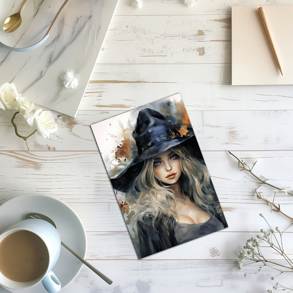 6 Handmade Witches – Blank Inside – Folded 4x6 Every Occasion Cards with White Envelopes