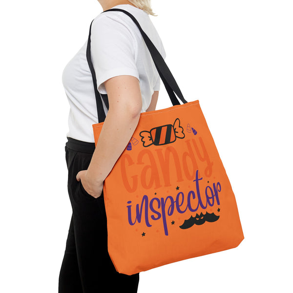 Woman holding a Candy Inspector Halloween Trick or Treat Bag