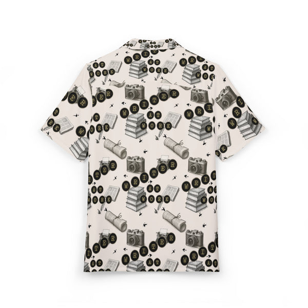 Short-sleeve shirt with black and white pattern on a white background