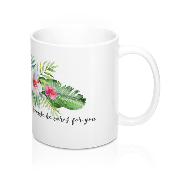 Inspirational Bible Verse Coffee Mugs Cast Your Anxiety 11oz or 15oz Ceramic