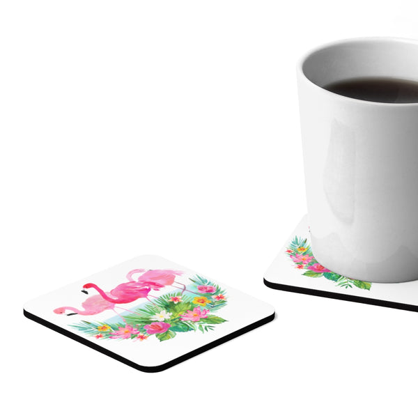 Tropical Pink Flamingo Hardboard Coaster Set of 4 Beach Home Decor