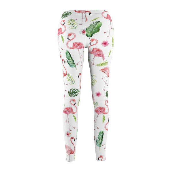 Pink Flamingo and Tropical Flower Leggings for Women, Yoga Pants