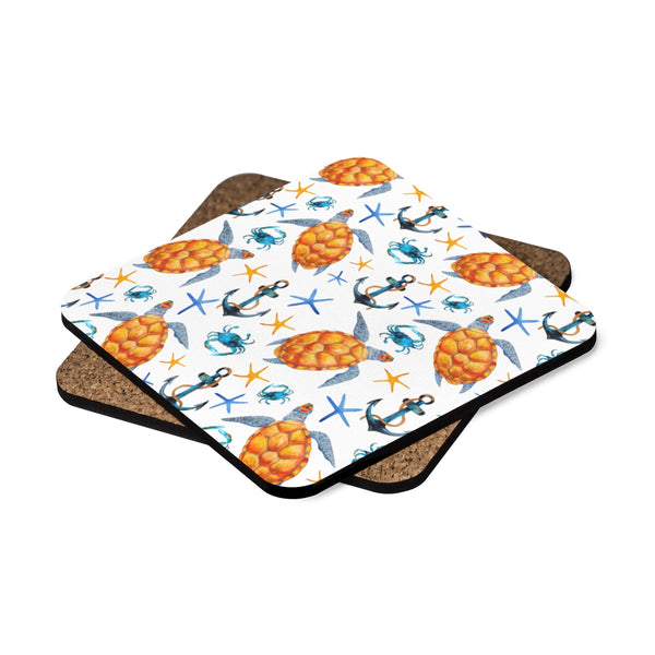 Sea Turtle Beach House Square Hardboard Coaster Set - 4pcs