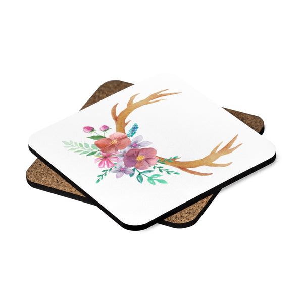 Cabin Decor Antlers Square Hardboard Drink Coasters Set of 4