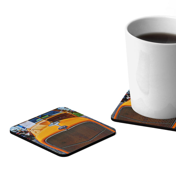 1932 Ford Square Hardboard Hot Rod Drink Coasters Set - 4pcs
