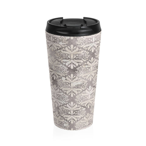 Grey Flower Stainless Steel Travel Mug 15 oz