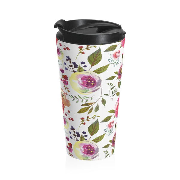 Watercolor Pink Rose Stainless Steel Travel Mugs for Women 15oz
