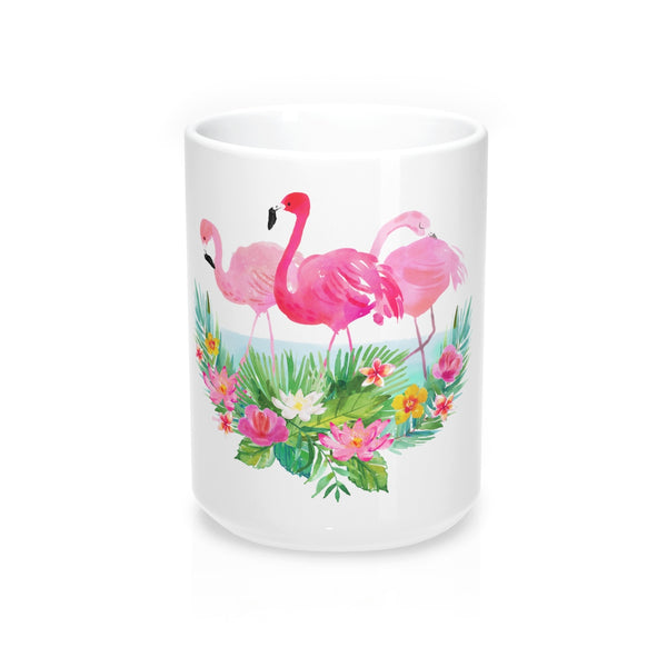 Tropical Flowers and Pink Flamingo Coffee Mugs 11 oz 15 oz Ceramic