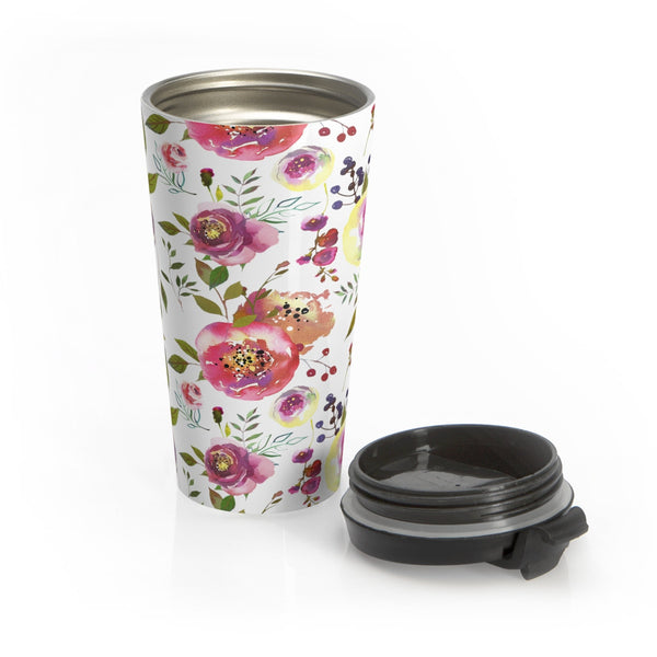 Watercolor Pink Rose Stainless Steel Travel Mugs for Women 15oz