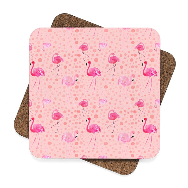Tropical Flamingo Beach Square Hardboard Coaster Set - 4pcs