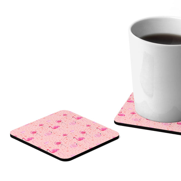 Tropical Flamingo Beach Square Hardboard Coaster Set - 4pcs