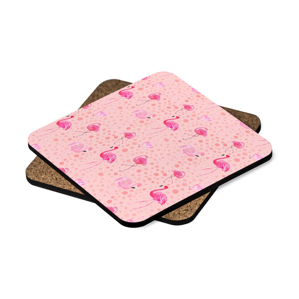 Tropical Flamingo Beach Square Hardboard Coaster Set - 4pcs