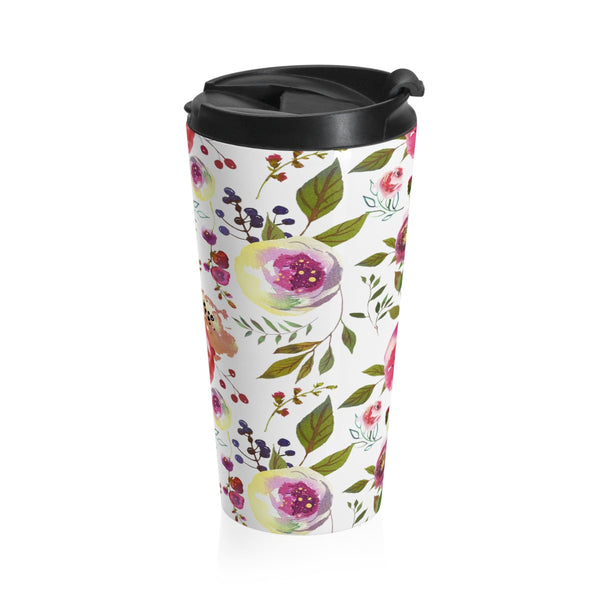 Watercolor Pink Rose Stainless Steel Travel Mugs for Women 15oz